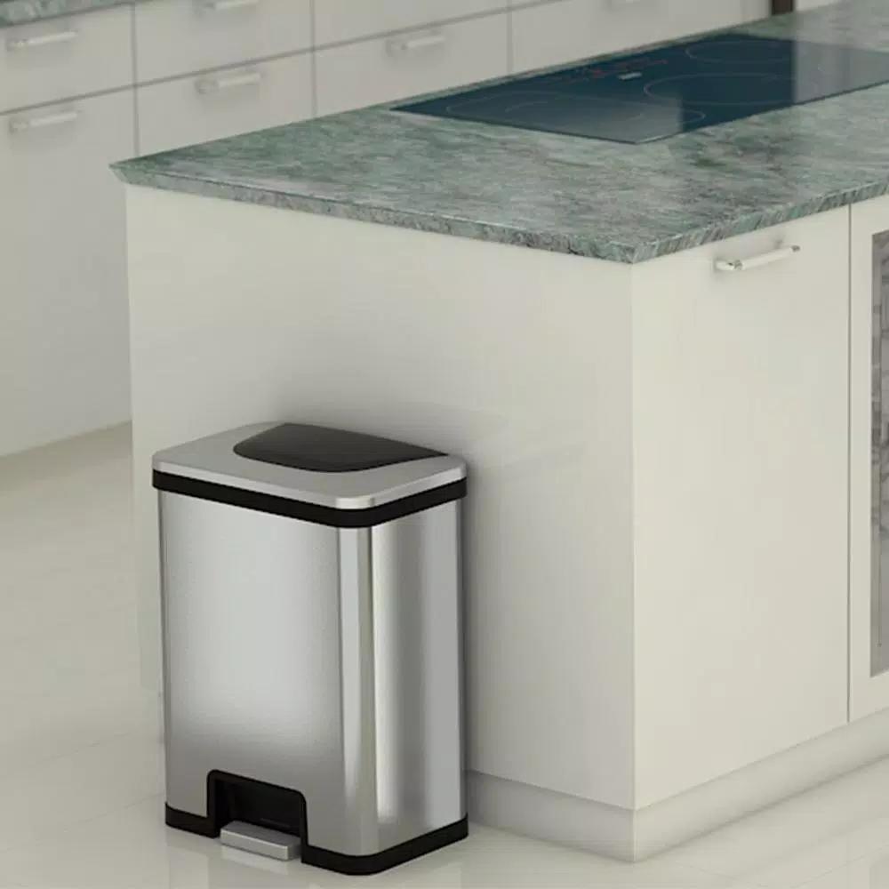Halo TapCan 13 Gallon Smart Step Pedal Sensor Trash Can, Brushed Stainless Steel with Black Trim
