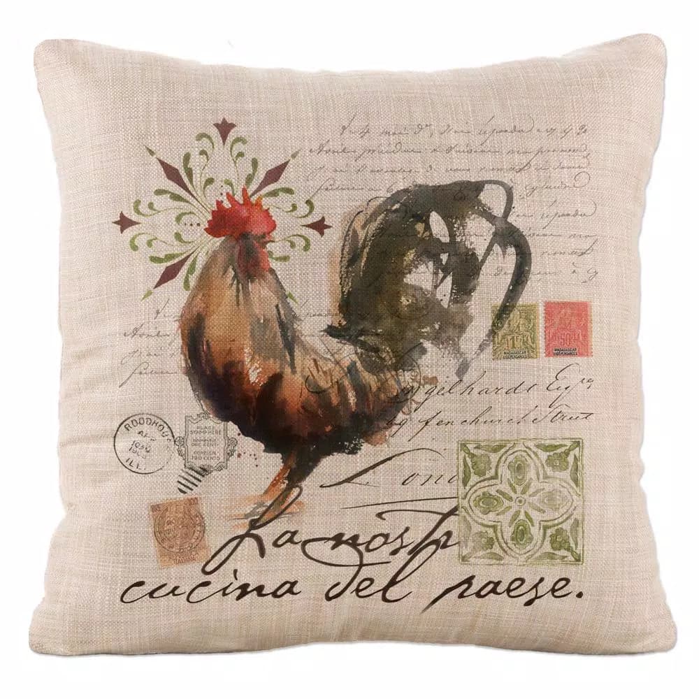 Heritage Lace Rooster Run Natural Animal Print 18 in. x 18 in. Polyester Throw Pillow - Farmhouse Style