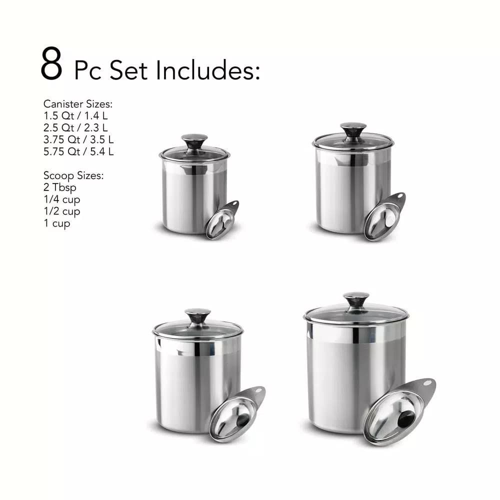 Tramontina Gourmet 8-Piece Stainless Steel Covered Canister and Scoop Set