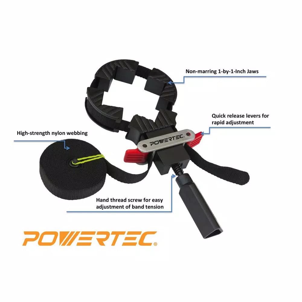 POWERTEC Quick-Release Band Clamp with Nylon Webbing for Woodworking Frames and Assemblies