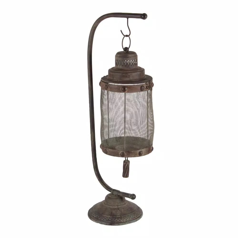 LITTON LANE 28 in. x 8 in. Iron Suspended Cage Candle Holder - Black Industrial Rustic Lantern