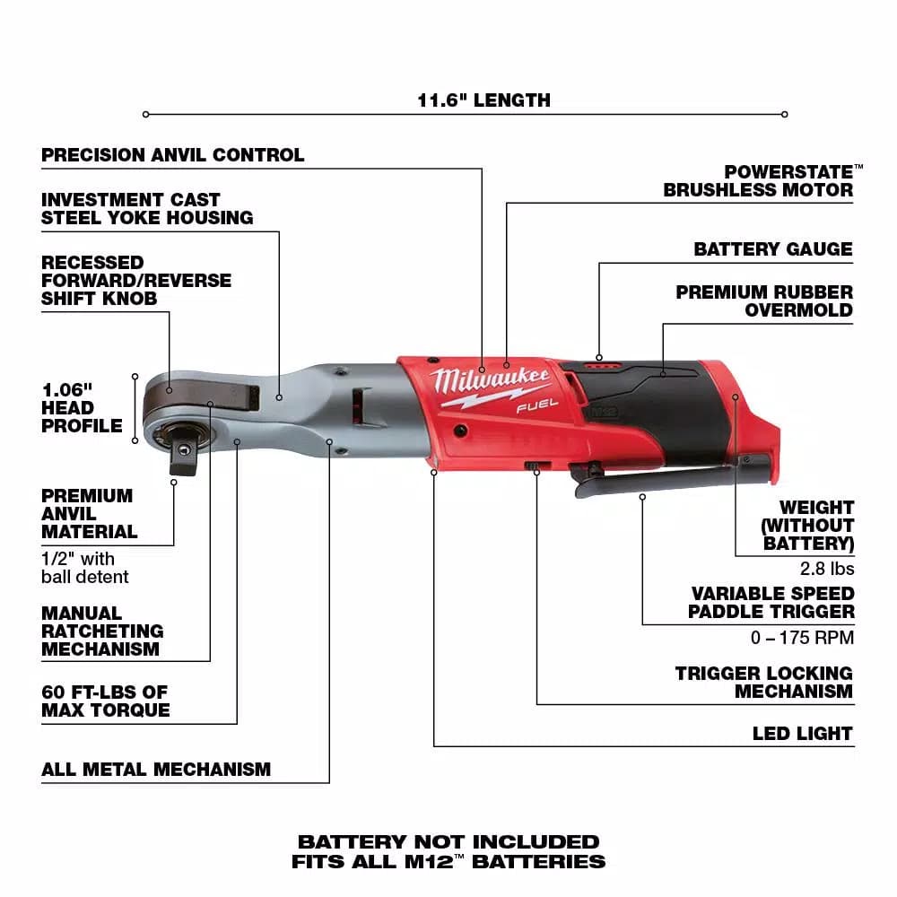 Milwaukee M12 FUEL 12V Brushless Cordless Ratchet & Impact Driver 3-Tool Combo Kit with (2) 2.0Ah Batteries