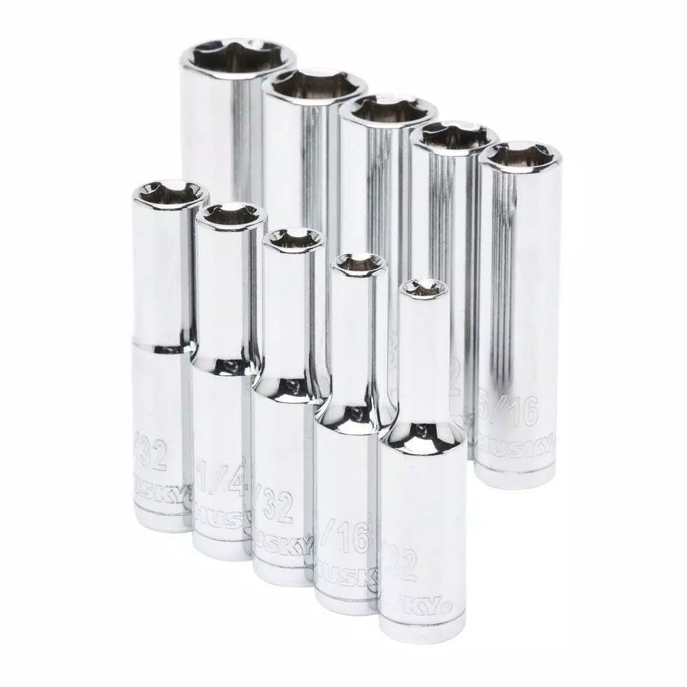 Husky 1/4 in. Drive 10-Piece SAE Deep Socket Set