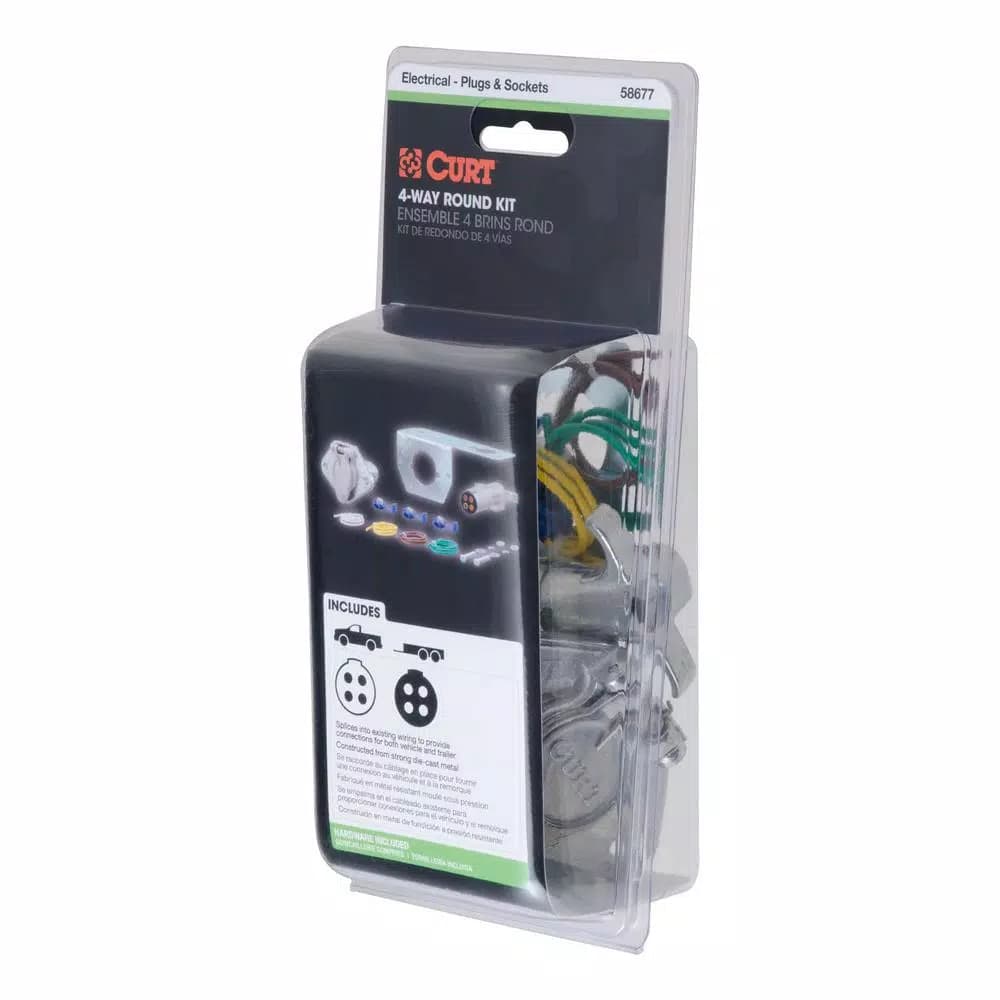 CURT 4-Way Round Trailer Connector Kit with Plug, Socket, and Hardware
