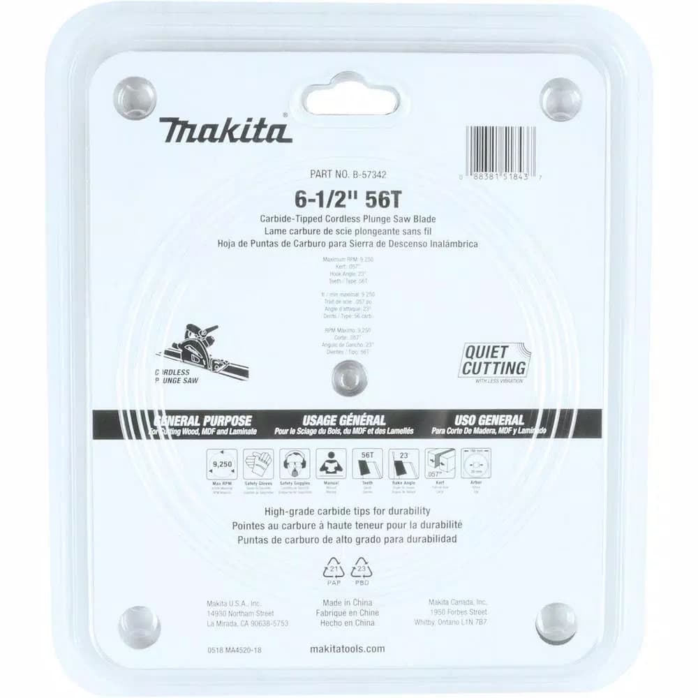 Makita 6-1/2 in. 56-Teeth Carbide Tipped Plunge Saw Blade for Wood, MDF, and Laminate