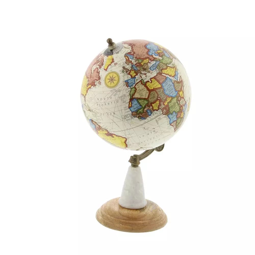 LITTON LANE 14 in. New Traditional Decorative World Globe with Marble and Iron Stand
