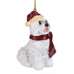 Design Toscano Maltese Dog Holiday Ornament Sculpture with Santa Hat and Red Scarf thumbnail 3