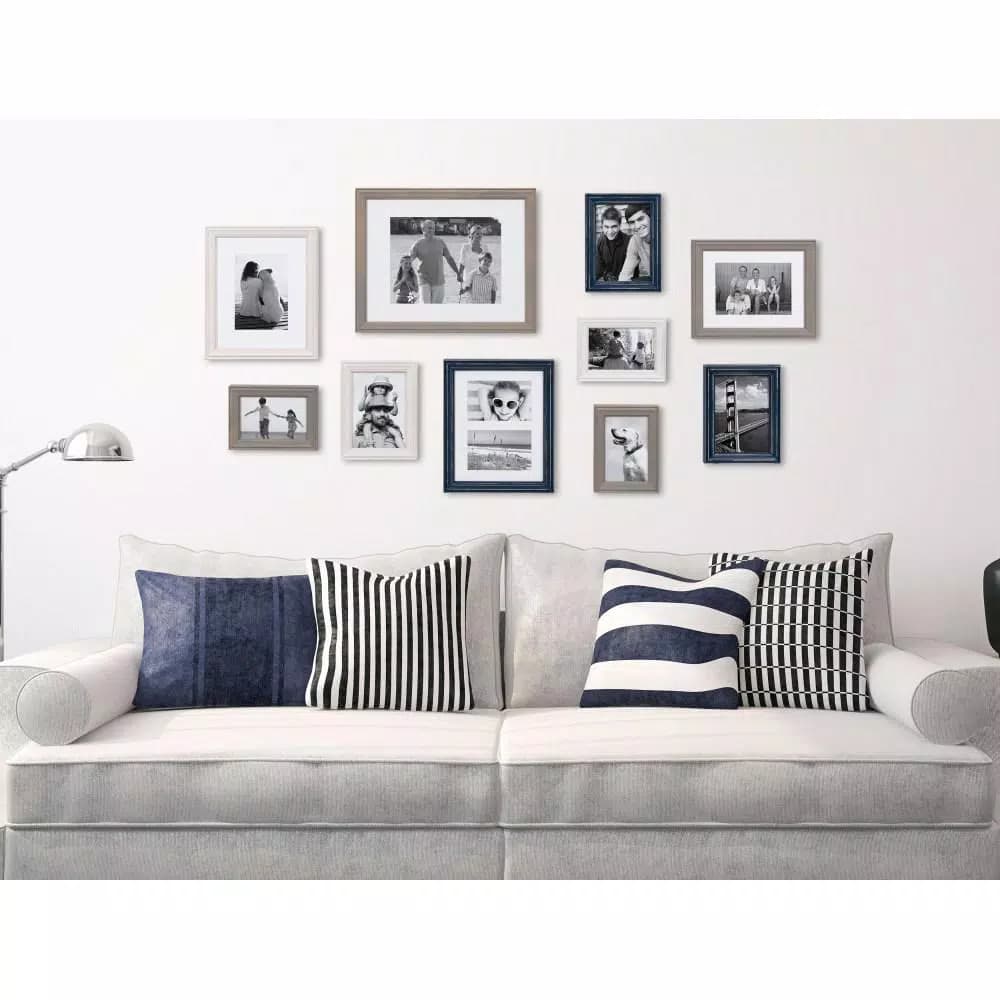 Kate and Laurel Bordeaux 10-Piece Gallery Wall Picture Frame Set - Gray, Blue, and White