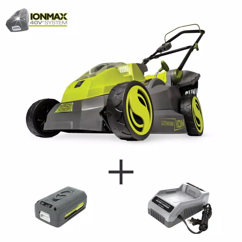 Sun Joe iON16LM 40V Cordless 16 in. Walk Behind Push Mower Kit with 4.0 Ah Battery and Charger
