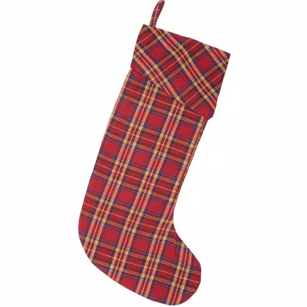 VHC Brands 20 in. Galway Barn Red Plaid Cotton Christmas Stocking