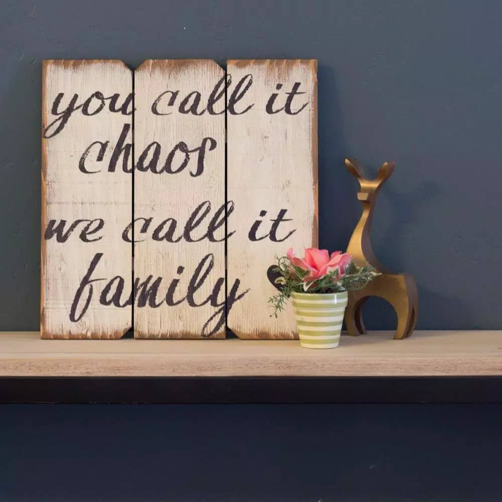Unbranded Boulder Innovations 16 in. x 16 in. "You Call It Chaos We Call It Family" Rustic Wood Wall Art Sign