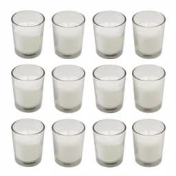 LUMABASE White Unscented Paraffin Votive Candles with Clear Glass Holders, 12-Count, 15-Hour Burn Time thumbnail 1