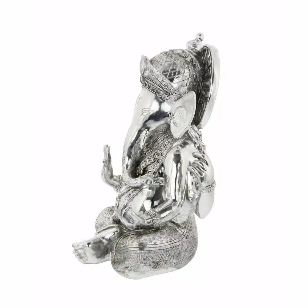 LITTON LANE 16 in. Antique Silver Sitting Ganesh Sculpture with Patterned Detailing