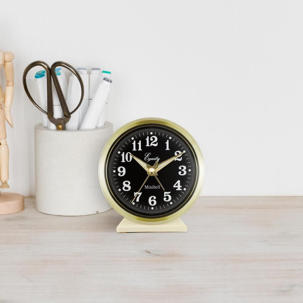 Equity by La Crosse 4 in. Round Analog Wind-Up Bell Metal Alarm Clock - Gold