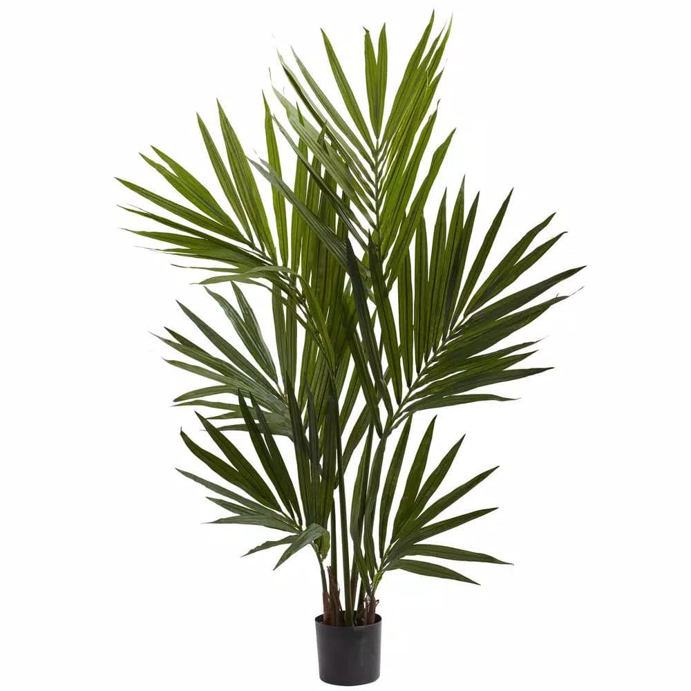 Nearly Natural 4 ft. Kentia Palm Silk Tree with Black Planter