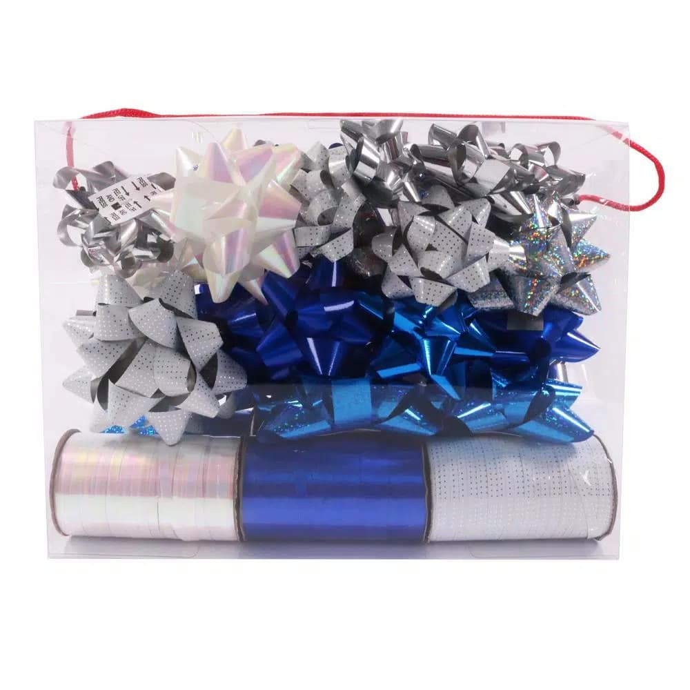 Santaland Designs Plus 36-Piece Metallic Gift Bow and Curling Ribbon Set - Red and Silver