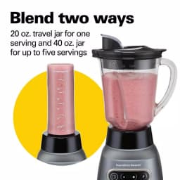 Hamilton Beach Wave Crusher 800W Blender with 40 oz. Pitcher and 20 oz. Travel Jar, Gray thumbnail 4