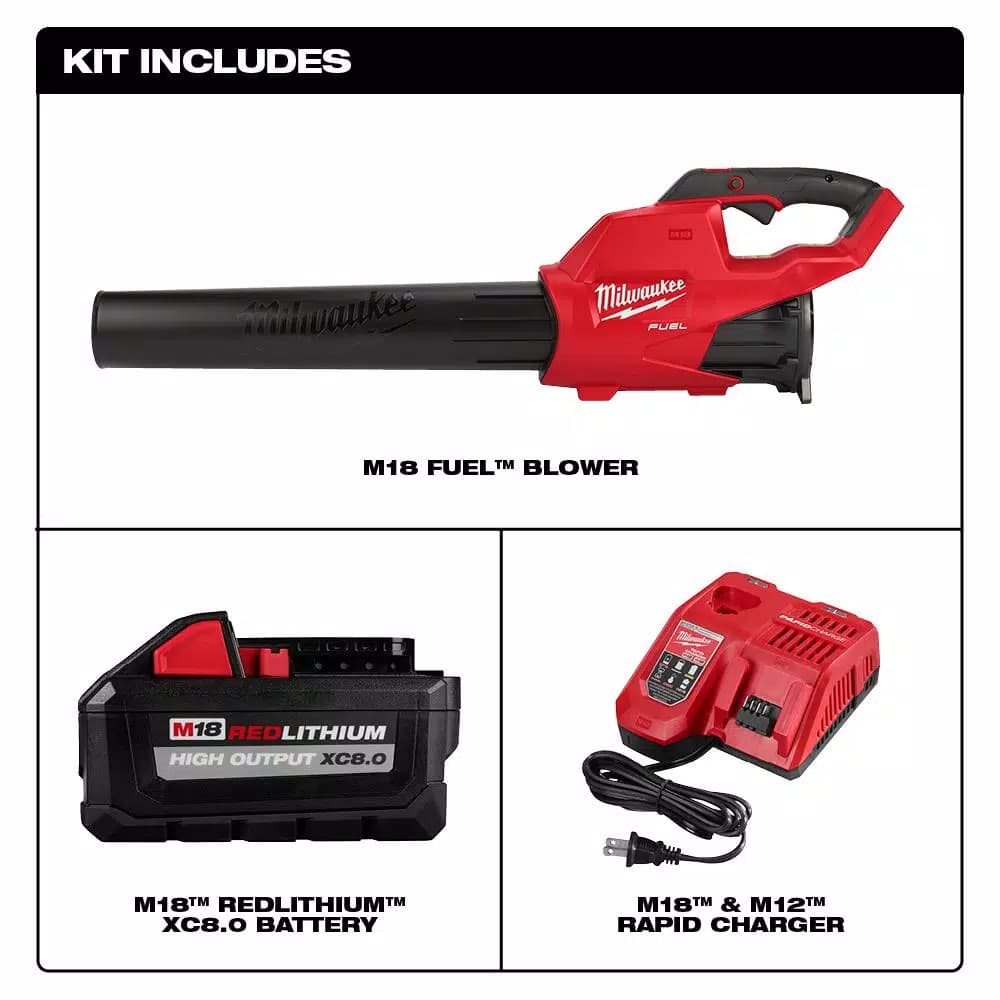 Milwaukee M18 FUEL Cordless Handheld Blower Kit with 8.0 Ah Battery and Rapid Charger