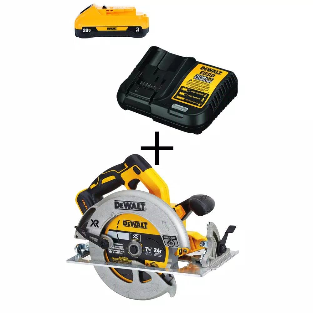 DEWALT 20V MAX XR 7-1/4 in. Brushless Cordless Circular Saw Kit with 3.0 Ah Battery and Charger