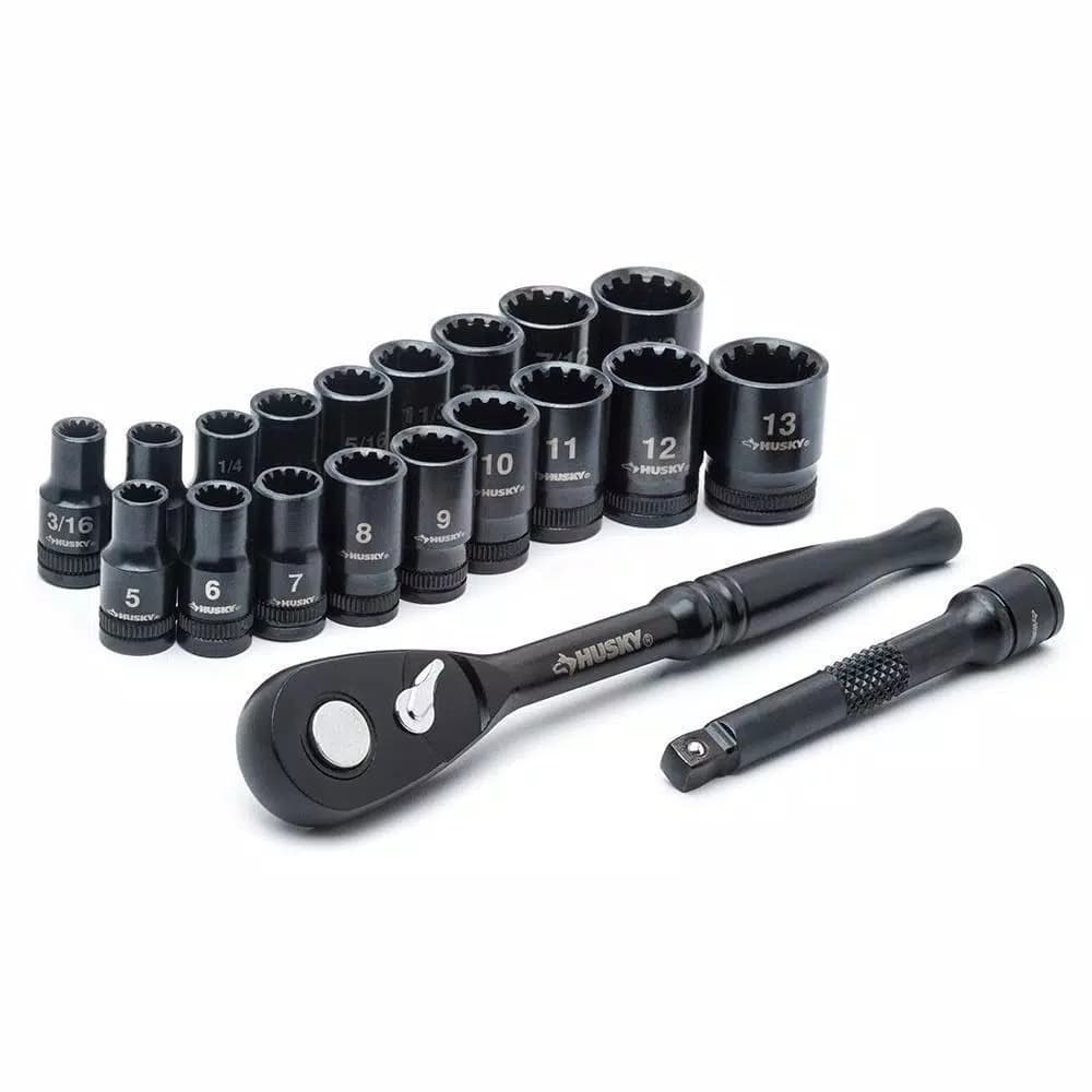 Husky 20-Piece 1/4 in. Drive 100-Position Ratchet and Universal SAE/Metric Socket Wrench Set