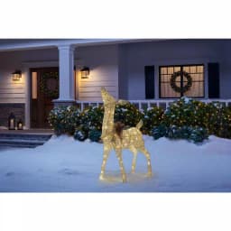 Home Accents Holiday 4 ft LED White Deer with Gold Bow, 80 Warm White Lights, Indoor/Outdoor Yard Decoration thumbnail 2