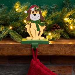 Glitzhome 7.76 in. Dog Christmas Stocking Holder - Wooden and Metal Holiday Decor thumbnail 6