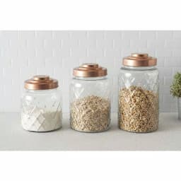 Unbranded Large 114.96 oz Glass Kitchen Canister with Ornate Etched Detail and Copper Steel Lid thumbnail 3