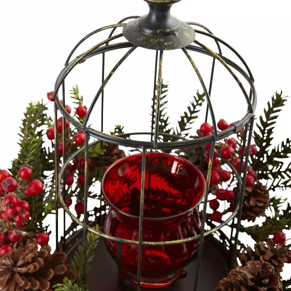 Nearly Natural Pine Berry Birdhouse Candelabrum Holiday Indoor Tabletop Decor