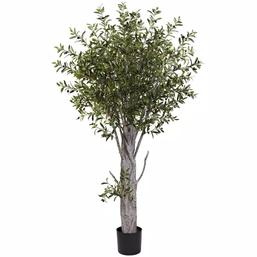 Nearly Natural 6 ft. Artificial Olive Tree with Faux Olives and Black Pot