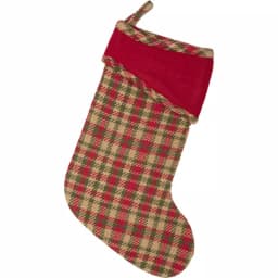 VHC Brands 15 in. Claren Cherry Red Plaid Cotton Christmas Stocking with Gold Metallic Thread thumbnail 1