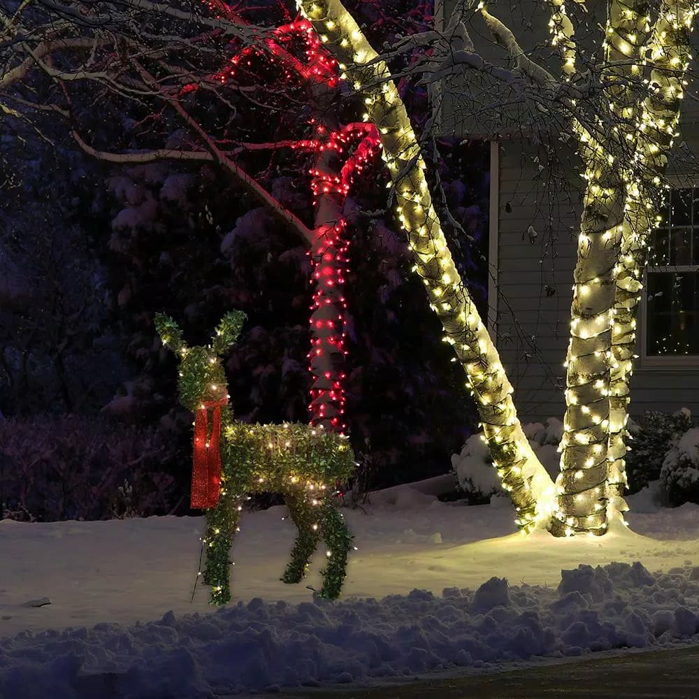 ProductWorks 36 in. Pre-lit Faux Boxwood Topiary Fawn Sculpture with 80 LED Lights