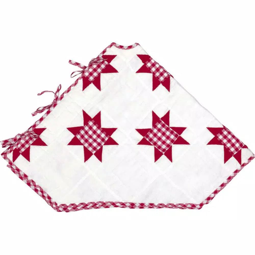 VHC Brands Emmie Red Patchwork Christmas Tree Skirt, 55 in. Hand-Quilted Cotton Farmhouse Decor