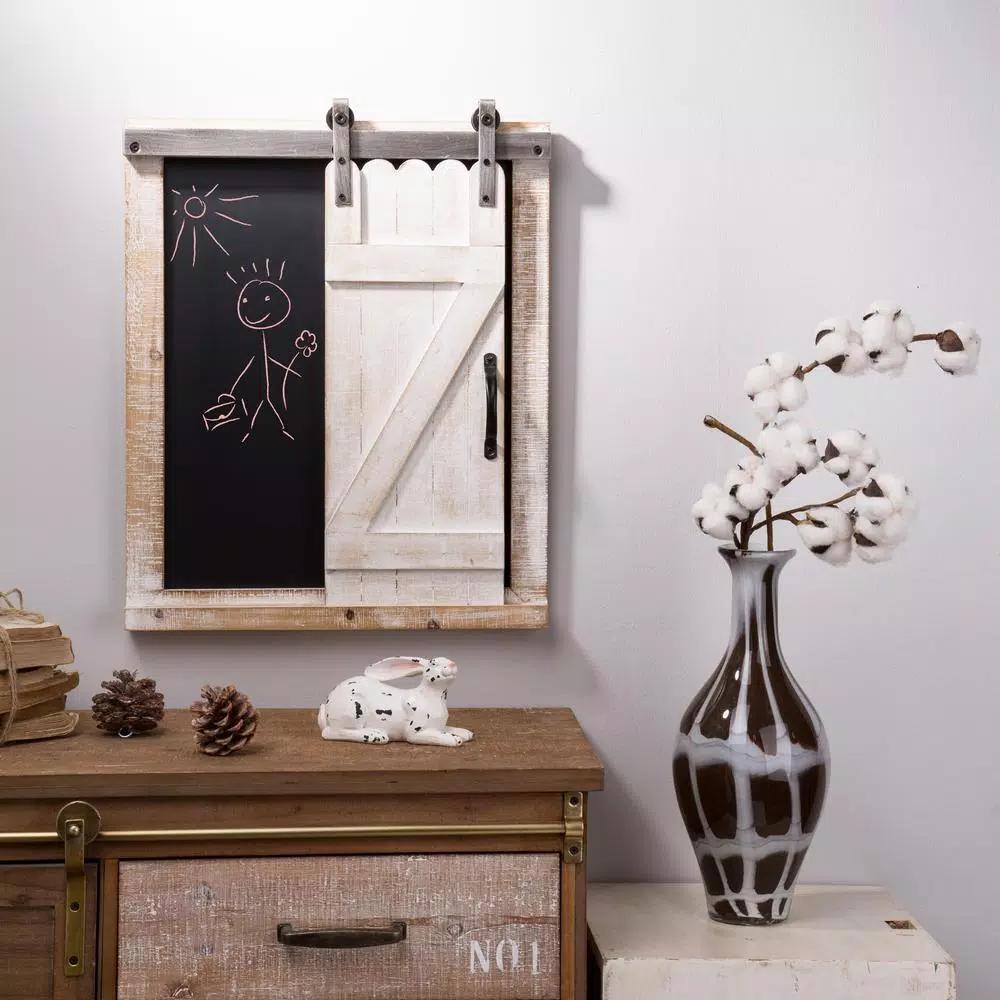 Glitzhome 19.75" Farmhouse Wooden Barn Door Chalkboard Memo Board Wall Decor