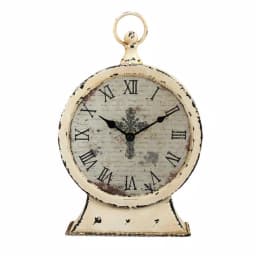 Stonebriar Collection Faith Round Tabletop Clock - 12.5 in. Rustic Ivory Metal Analog Clock with Cross thumbnail 1