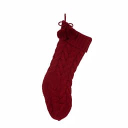 Glitzhome 24 in. Red Knitted Christmas Stocking with Pom Pom Balls - Acrylic thumbnail 1
