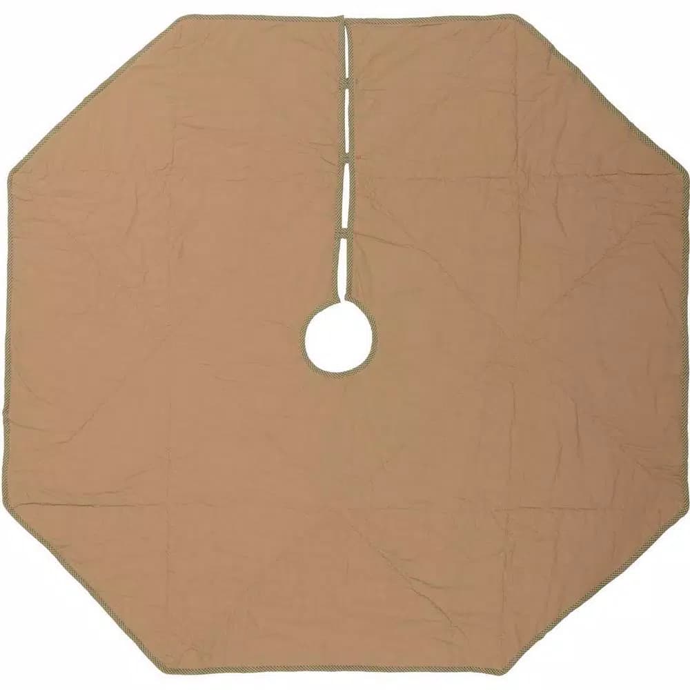 VHC Brands 48 in. Dolly Star Natural Tan Primitive Christmas Tree Skirt - Plaid Patchwork Cotton