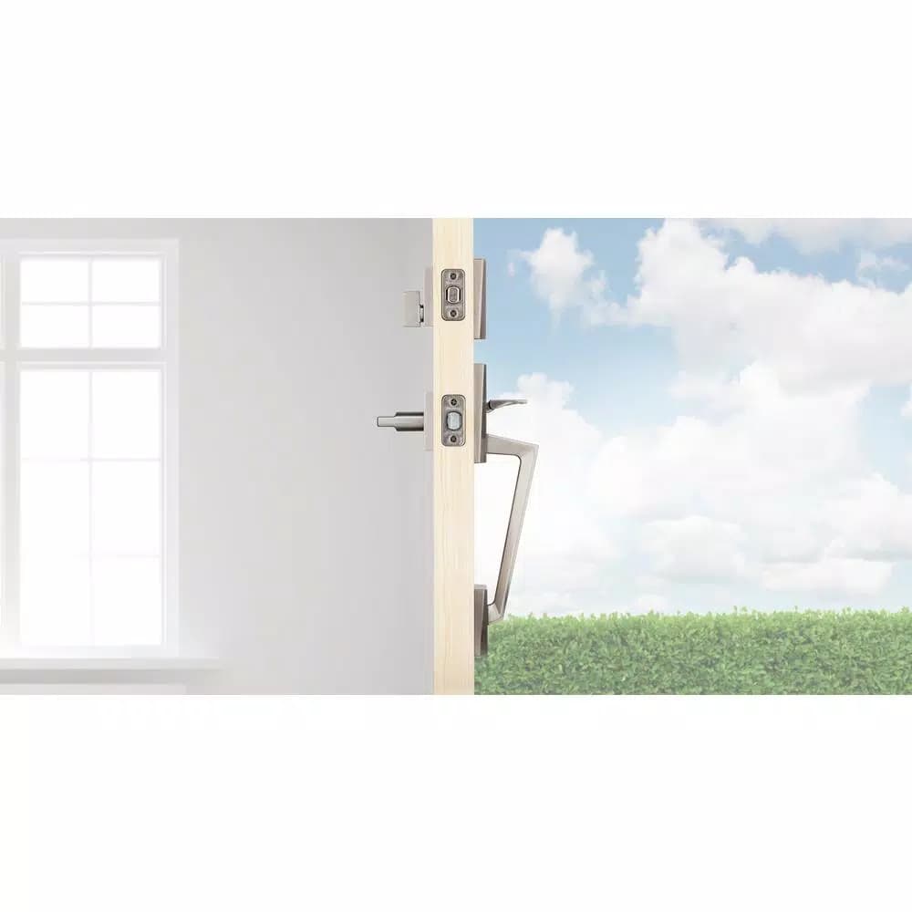 Kwikset Camino Low Profile Satin Nickel Single Cylinder Entry Handleset with Halifax Lever