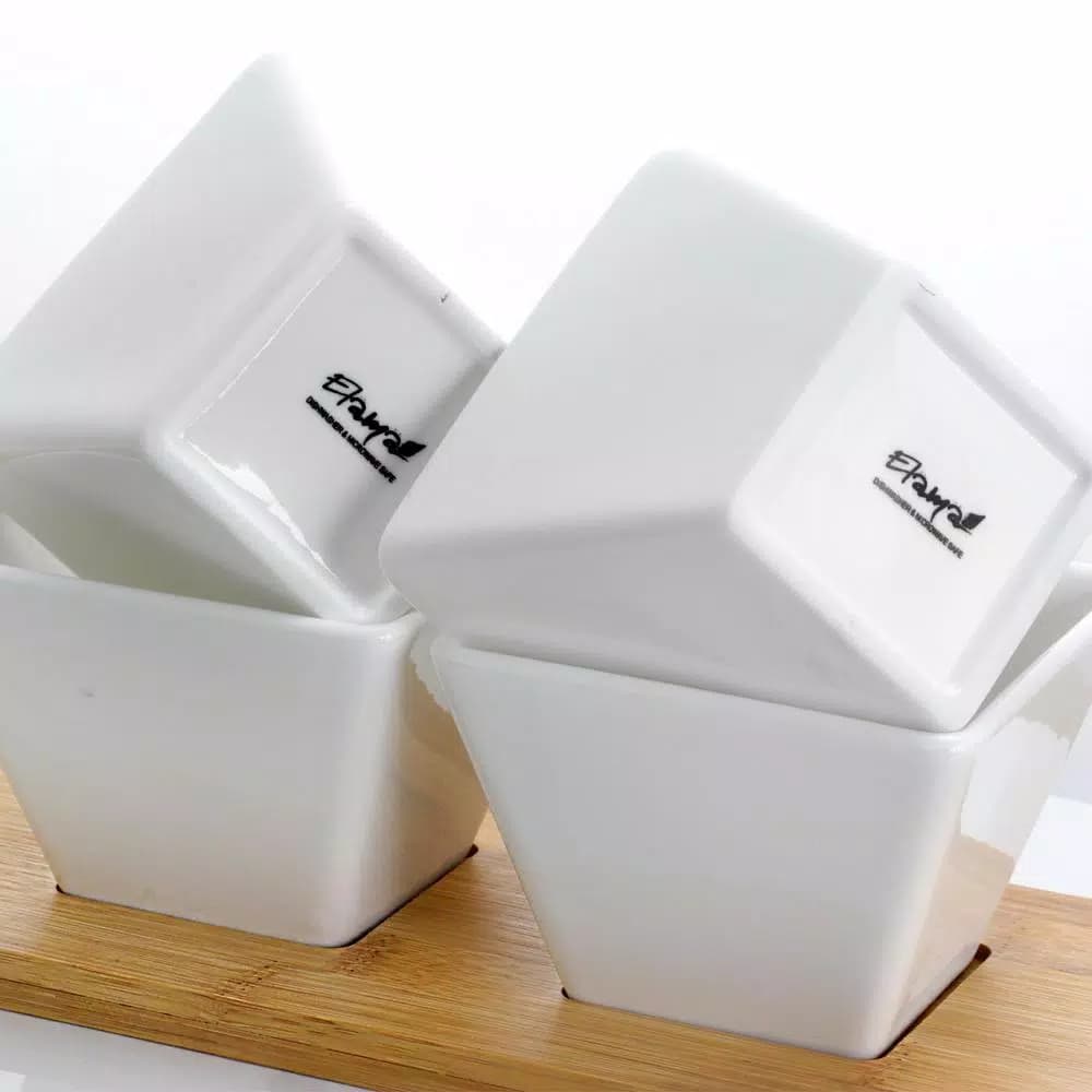 Elama Signature Collection Stoneware Appetizer and Condiment Server Set with Bamboo Tray