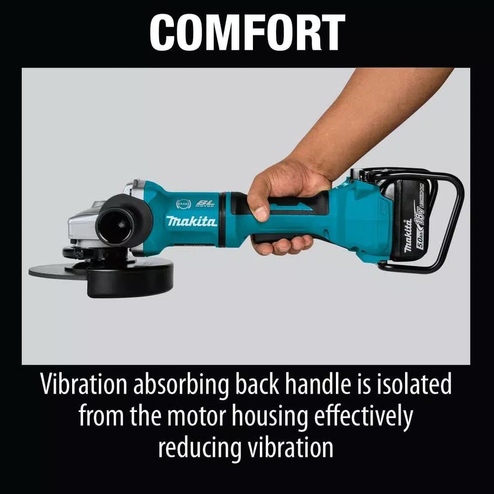 Makita 18V X2 LXT Brushless 7 in. Angle Grinder Kit w/ 5.0 Ah Batteries, Charger, Dust Shroud & Diamond Wheel