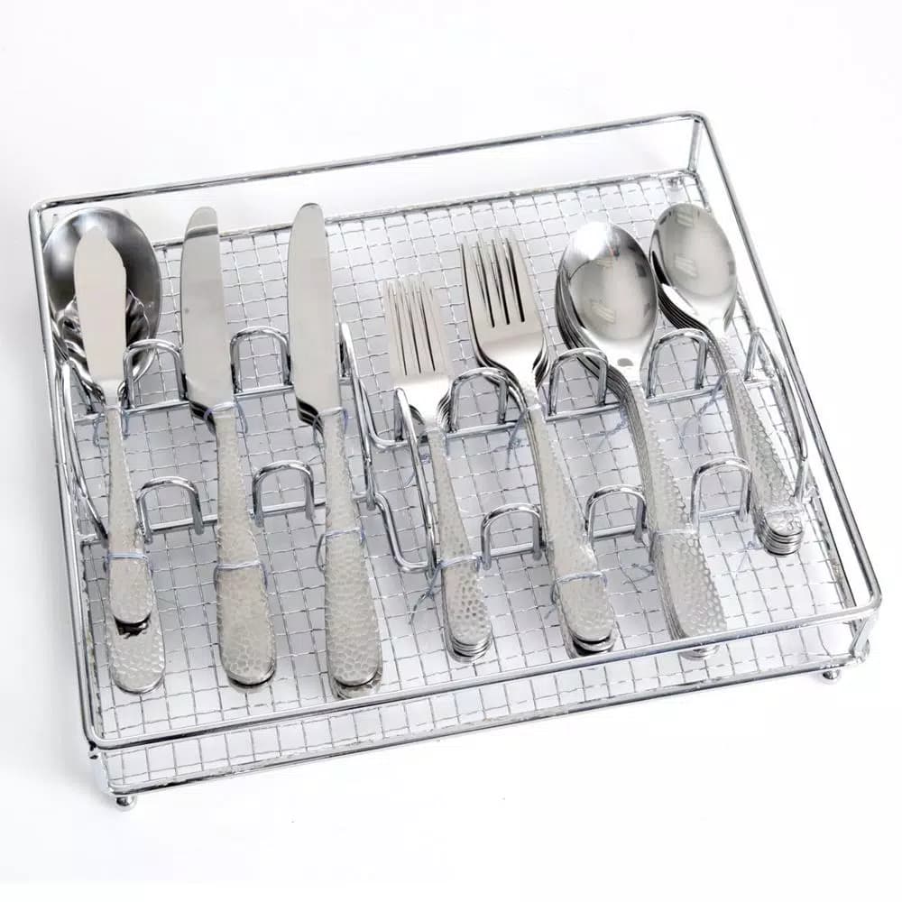 Gibson Home 46-Piece Hammered Stainless Steel Flatware Set, Service for 8