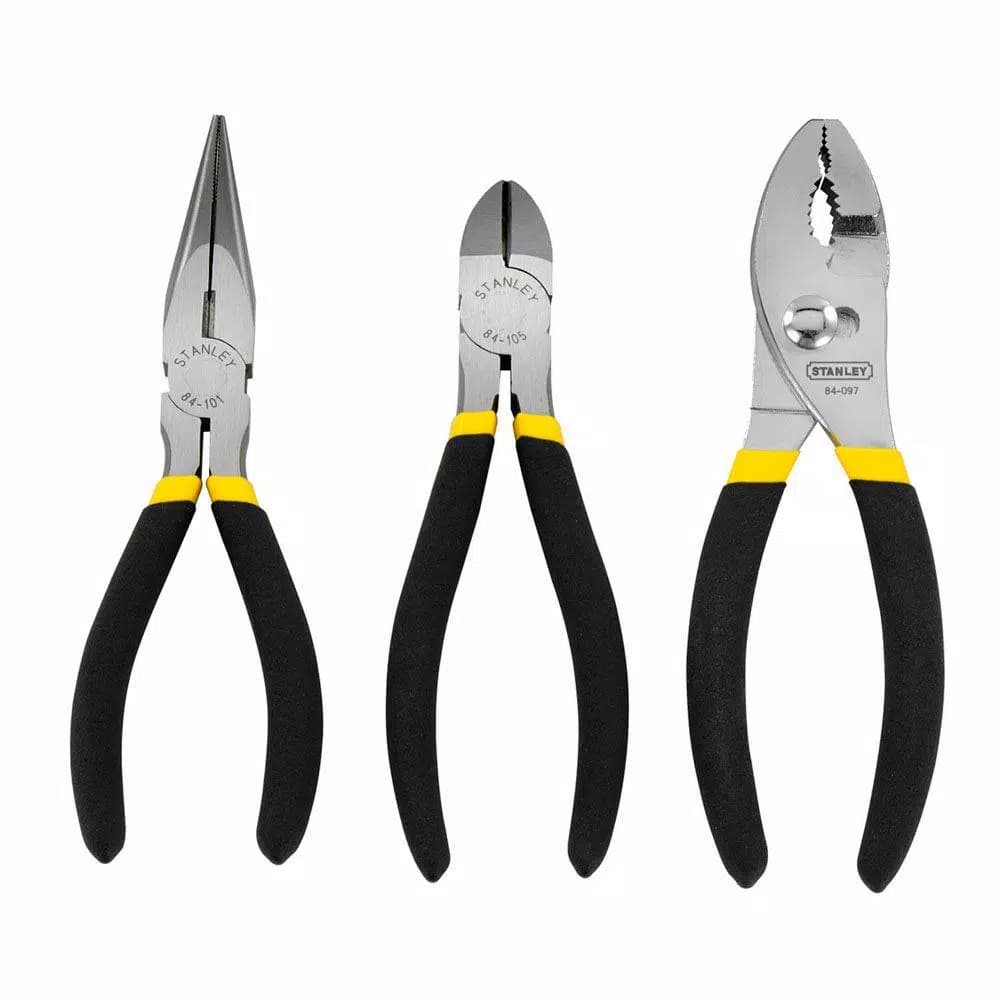 Stanley 3-Piece Plier Set, 6 in. Drop-Forged Steel Slip Joint, Diagonal, and Long Nose Pliers