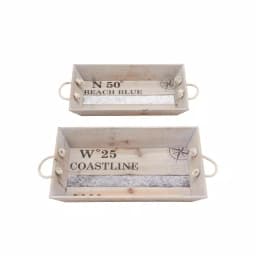 LITTON LANE Coastline Coastal Living Fir Wood and Iron Decorative Tray Set of 2 thumbnail 2