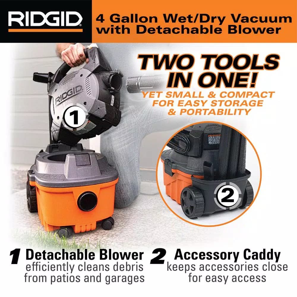 RIDGID 4 Gal. 6.0 Peak HP Wet/Dry Vacuum with Detachable Handheld Blower