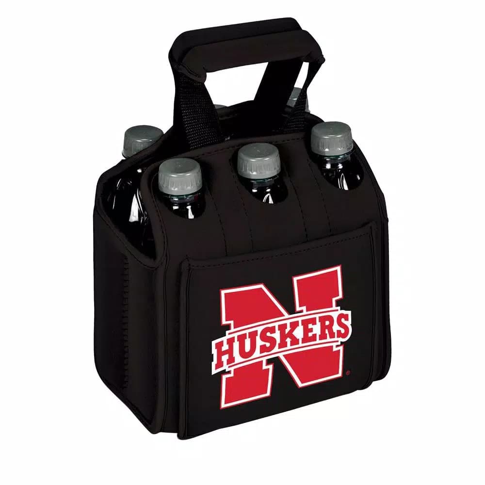 Picnic Time University of Nebraska - Lincoln Cornhuskers 6-Bottle Insulated Neoprene Beverage Carrier, Black