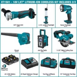 Makita 18V LXT Lithium-Ion Cordless 15-Piece Combo Kit with (4) 3.0 Ah Batteries, Chargers, and Bags thumbnail 3