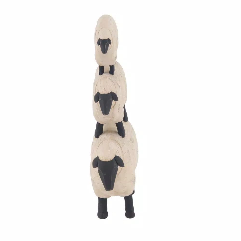 LITTON LANE 3-Stacked Sheep Polystone Sculpture - Off White Farmhouse Decor