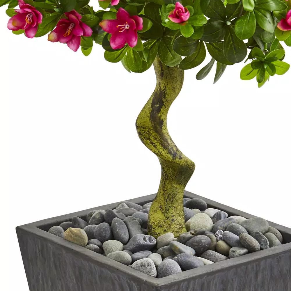 Nearly Natural 3.5-Ft. Artificial Azalea Topiary Tree with Pink Blossoms in Slate Finished Planter