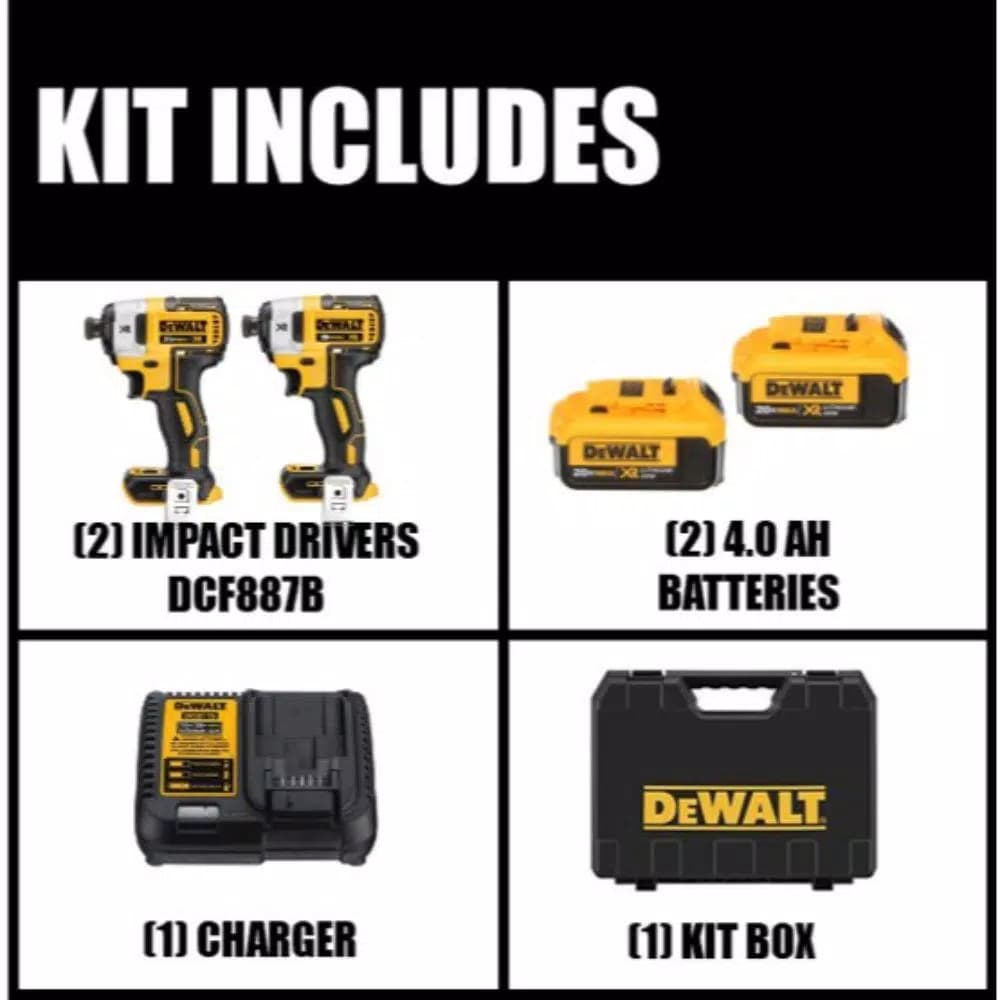 DEWALT 20V MAX XR Brushless 1/4 in. Impact Driver Kit with 2 4 Ah Batteries and Charger