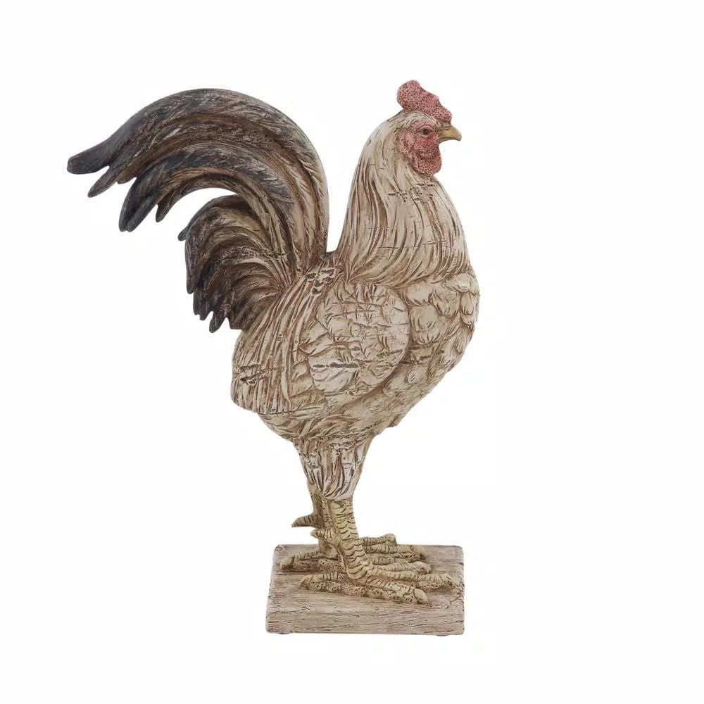 LITTON LANE Textured Beige Rooster Polystone Sculpture - Farmhouse Style Statuary