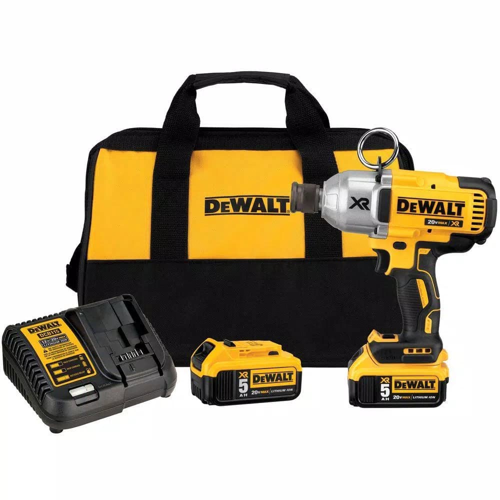 DEWALT 20V MAX XR Brushless High Torque Impact Wrench Kit with 7/16 in. Quick Release Chuck, (3) 5.0 Ah Batteries & Charger